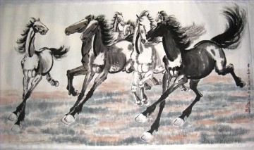 horse cats Painting - Xu Beihong running horses 2 old China ink